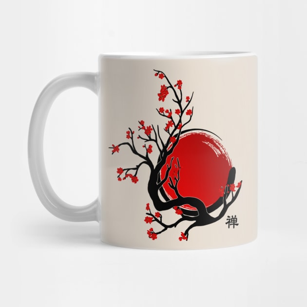 Zen Enso Circle, Sun and Red Sakura Blossom by Nartissima